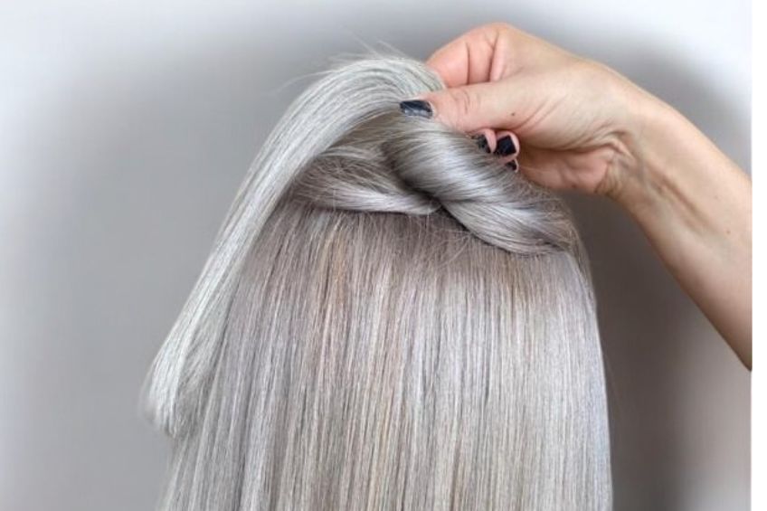 Balayage Grey Hair by Erica from Erica Madazzi Images Rear view of women with beautiful grey hair having a balayage style applied