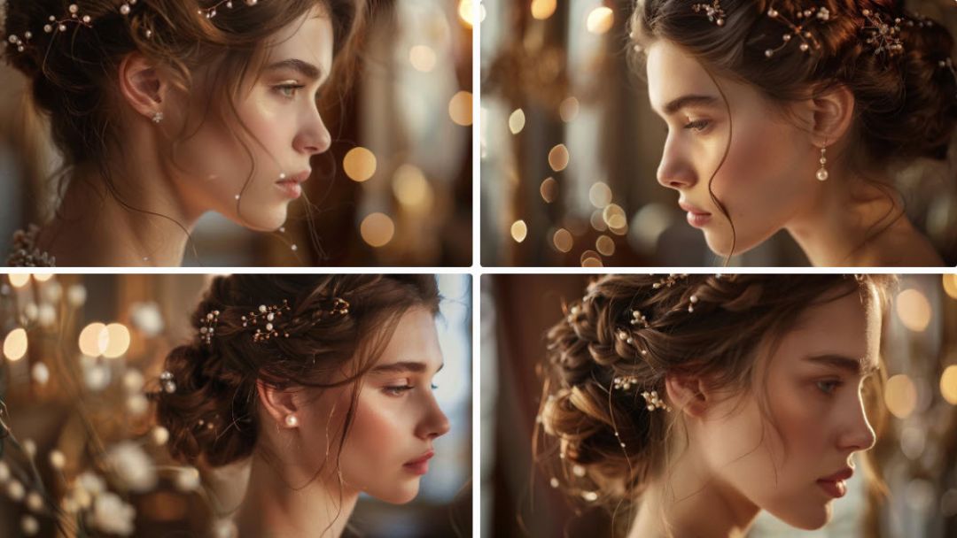 Midjpurney 4 Views of young women with formal Updos 4 Gallery Images side view of beautiful young women with 4 Updo formal hairstyles
