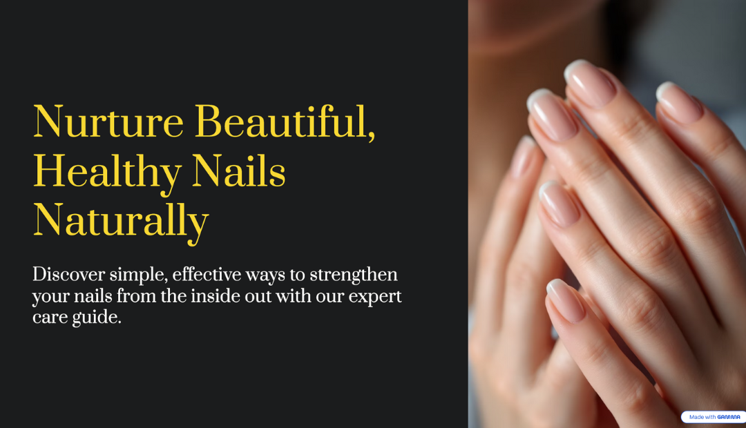 Healthy Nails Header 2 by Gamma app Header image for Tips for Healthy Nail Growth showing beautiful healthy women's hands posed together