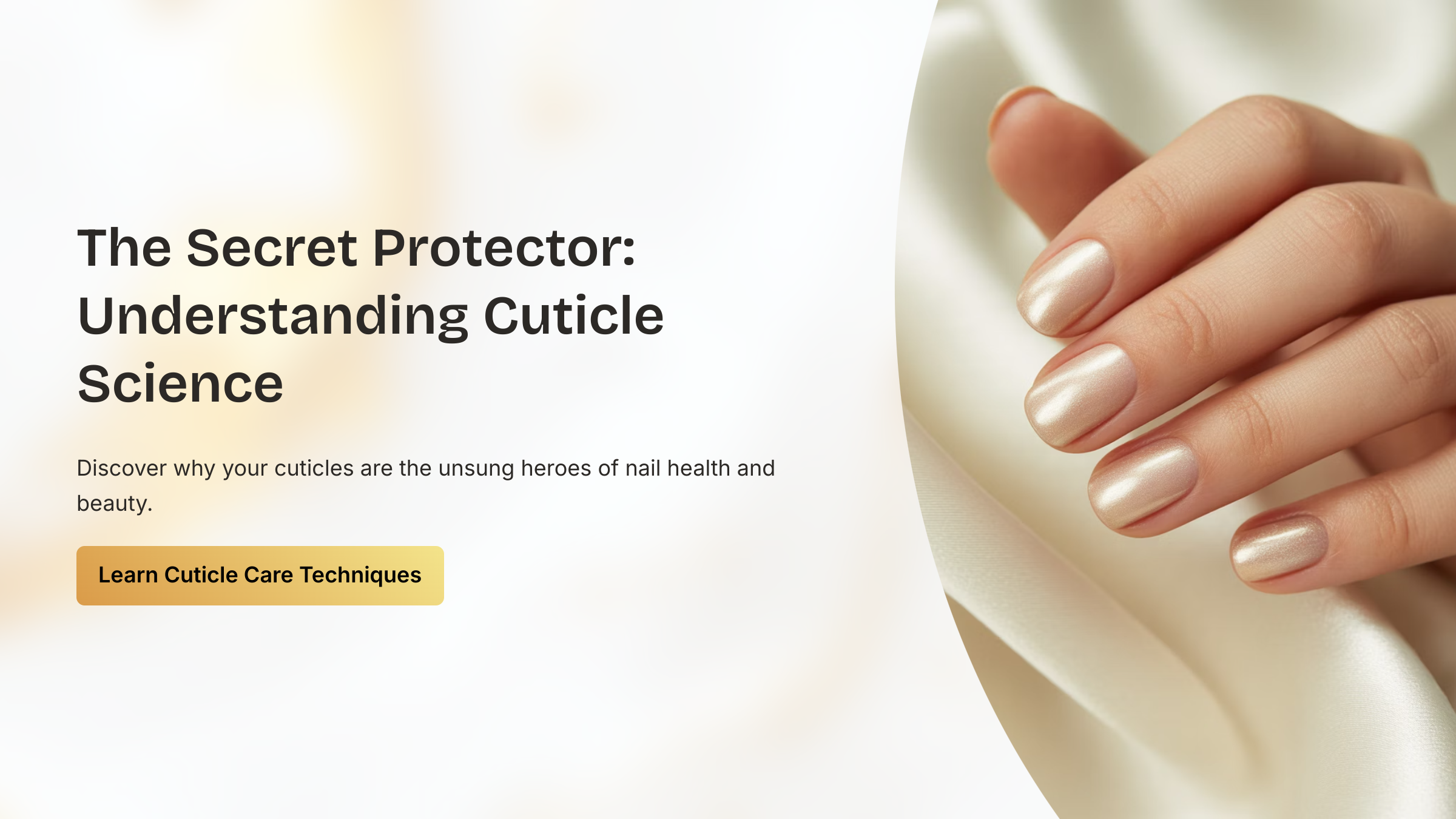 The-Secret-Protector-Understanding-Cuticle-Science Graphic showing a women's hand with beautiful nails and Text understanding cuticle science for nail health