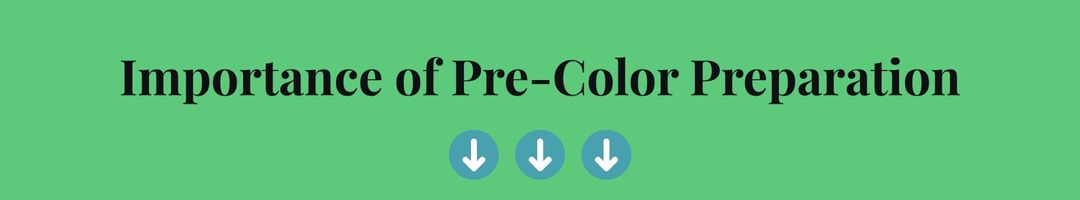 Banner graphic with light green background and black text titled "Importance of Pre-Color Preparation" with 3 small arrows pointing down to next text section