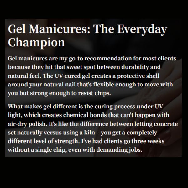 Grapjic Titled "Gel Manicures: The Everyday Champion with a detailed description of the value of Gel Naims.