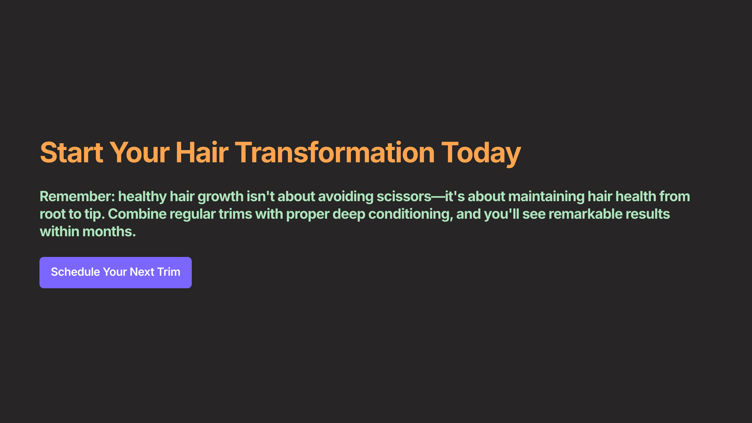 A graphic with Black background titled "Start Your Hair Transformation Today