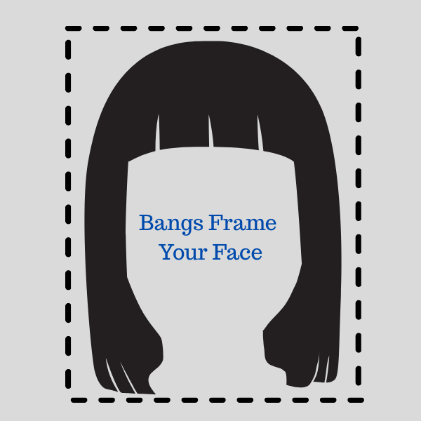 Graphic Icon with Black hair framing a blank face shape with framing lines