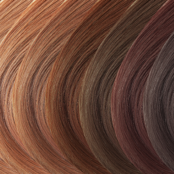Hair color strands in sample colors to show the color theory of selecting the right dimensional colors